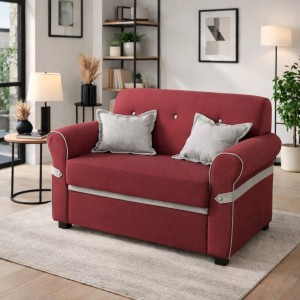 Vista ambientata Divano moderno 2 posti in Tessuto imbottito colore Bordeaux con braccioli Totò Piccinni