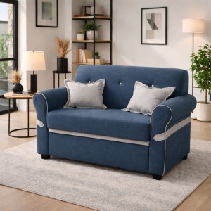 Vista ambientata Divano moderno 2 posti in Tessuto imbottito colore Petrolio con braccioli Totò Piccinni