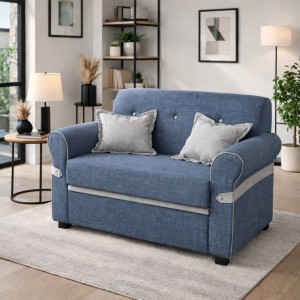 Vista ambientata Divano moderno 2 posti in Tessuto imbottito colore Blu con braccioli Totò Piccinni