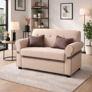 Vista ambientata Divano moderno 2 posti in Tessuto imbottito colore Cappuccino con braccioli Totò Piccinni