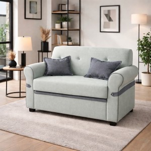 Vista ambientata Divano moderno 2 posti in Tessuto imbottito colore Celeste con braccioli Totò Piccinni