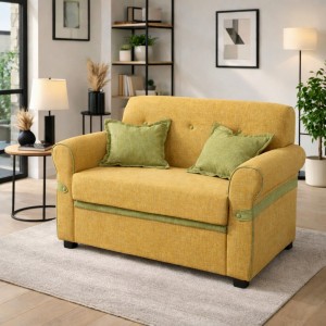 Vista ambientata Divano moderno 2 posti in Tessuto imbottito colore Senape con braccioli Totò Piccinni