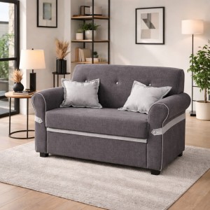 Vista ambientata Divano moderno 2 posti in Tessuto imbottito colore Grigio Scuro con braccioli Totò Piccinni