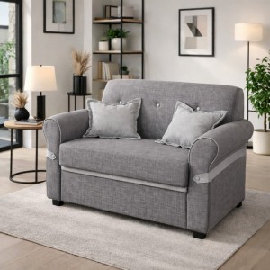 Vista ambientata Divano moderno 2 posti in Tessuto imbottito colore Grigio con braccioli Totò Piccinni