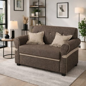 Vista ambientata Divano moderno 2 posti in Tessuto imbottito colore Marrone con braccioli Totò Piccinni