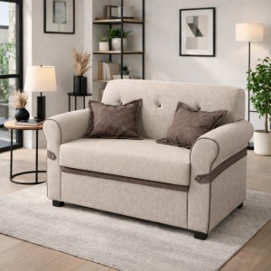 Vista ambientata Divano moderno 2 posti in Tessuto imbottito colore Nocciola con braccioli Totò Piccinni