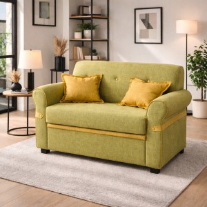 Vista ambientata Divano moderno 2 posti in Tessuto imbottito colore Verde con braccioli Totò Piccinni