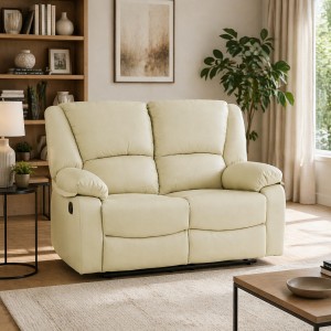 Vista ambientata Divano 2 posti relax reclinabile colore "Nabuk Beige" con poggiapiedi modello Calipso Totò Piccinni