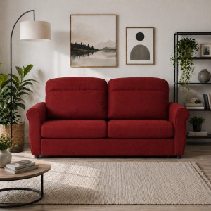 Vista ambientata Divano 3 Posti in Tessuto colore Bordeaux Sfoderabile made in italy modello Luna Totò Piccinni