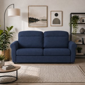 Vista ambientata Divano 3 Posti in Tessuto colore Blu Oceano Sfoderabile made in italy modello Luna Totò Piccinni