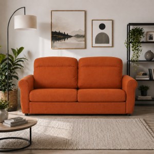 Vista ambientata Divano 3 Posti in Tessuto colore Arancione Sfoderabile made in italy modello Luna Totò Piccinni