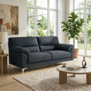 Vista ambientata Divano 3 Posti in tessuto imbottito colore Grigio Scuro con braccioli e piedini in metallo modello Giada Totò Piccinni