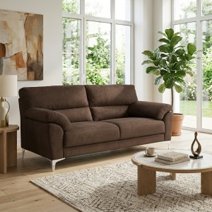 Vista ambientata Divano 3 Posti in tessuto imbottito colore Marrone con braccioli e piedini in metallo modello Giada Totò Piccinni