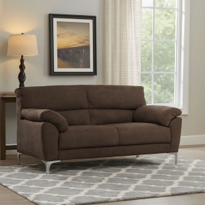 Vista ambientata Divano 3 Posti in tessuto imbottito colore Marrone con braccioli e piedini in metallo modello Giada Totò Piccinni