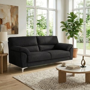 Vista ambientata Divano 3 Posti in tessuto imbottito colore Nero con braccioli e piedini in metallo modello Giada Totò Piccinni