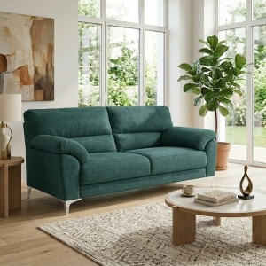 Vista ambientata Divano 3 Posti in tessuto imbottito colore Petrolio con braccioli e piedini in metallo modello Giada Totò Piccinni