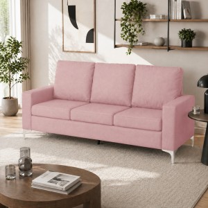 Vista ambientata Divano 3 Posti in Tessuto colore Rosa con piedini in metallo modello Cube Totò Piccinni