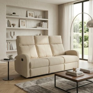 Vista ambientata Divano reclinabile manuale 3 posti colore "beige" modello Eureka Totò Piccinni