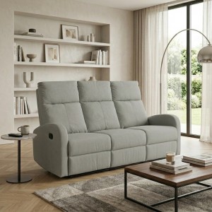 Vista ambientata Divano reclinabile manuale 3 posti colore "grigio chiaro" modello Eureka Totò Piccinni