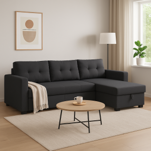 Divano Angolare ROMA in Tessuto con Contenitore e Cassettone (Antracite)