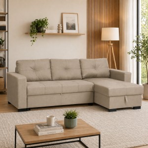Divano angolare in Tessuto colore Beige con contenitore e cassettone modello Roma Totò Piccinni
