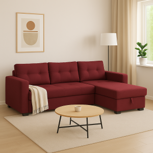 Divano Angolare ROMA in Tessuto con Contenitore e Cassettone (Bordeaux)