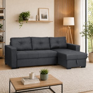 Divano angolare in Tessuto colore Grigio Scuro con contenitore e cassettone modello Roma Totò Piccinni