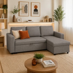 Vista ambientata Divano angolare in Tessuto colore Beige con Penisola contenitore modello Nettuno Totò Piccinni