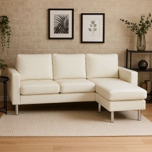 Vista ambientata Divano angolare 3 posti in similpelle imbottita colore Bianco modello Apollo Totò Piccinni