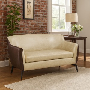 Vista ambientata Divano da salotto in Similpelle imbottito colore "Marrone/Beige" modello Elsa Totò Piccinni