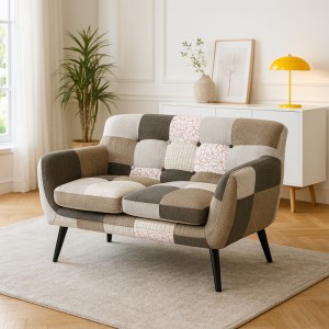 Vista ambientata Divano 2 posti imbottito in tessuto colore Patchwork Elegant B Totò Piccinni