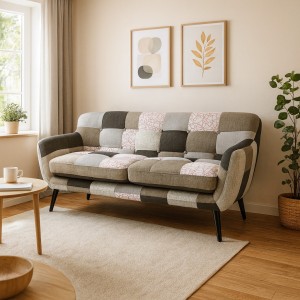 Vista ambientata Divano 3 posti imbottito in tessuto colore Patchwork Elegant B Totò Piccinni