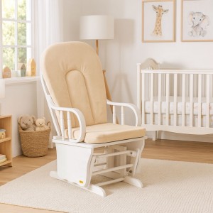 Poltrona a dondolo con struttura il legno, Struttura Bianca colore Avorio con cuscini modello Galles Totò Piccinni
