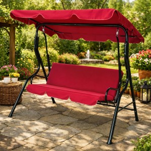 Vista ambientata Dondolo da giardino 3 Posti in metallo colore Rosso modello Sorrento Totò Piccinni