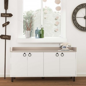Vista frontale Madia in legno colore "Bianco/Tortora" 4 ante e ripiani interni modello Atena Totò Piccinni