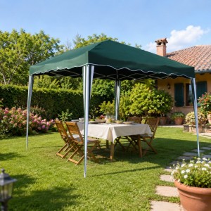 Vista ambientata Gazebo a fisarmonica con telo in poliestere 140Gr con borsa colore "verde" modello Easy Totò Piccinni