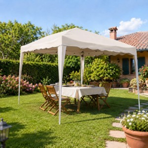 Vista ambientata Gazebo a fisarmonica con telo in poliestere 140Gr con borsa colore "ecrù" modello Easy Totò Piccinni