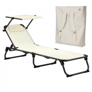 Lettino pieghevole in Alluminio colore Beige Struttura Antacite con Borsa zaino, tettuccio e cuscino modello Kamp Totò Piccinni