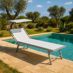 Lettino Prendisole reclinabile con Tettuccio in Alluminio - Salento (Bianco)