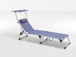 Lettino pieghevole in Alluminio colore Blu Scuro con Borsa zaino, tettuccio e cuscino modello Kamp Totò Piccinni