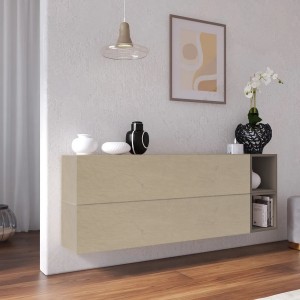 Vista ambientata Madia sospesa reversibile in legno con 2 ante e 2 vani 166x58h colore "argilla - bronzo" modello Modula Totò Piccinni