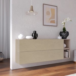 Vista ambientata Madia sospesa reversibile in legno con 2 ante e 2 vani 166x58h colore "argilla - cashmere" modello Modula Totò Piccinni