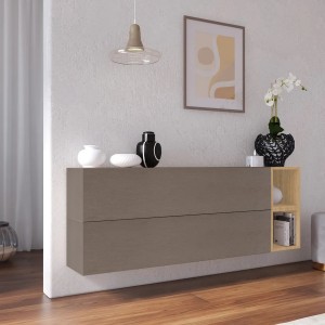 Vista ambientata Madia sospesa reversibile in legno con 2 ante e 2 vani 166x58h colore "bronzo - rovere cadiz" modello Modula Totò Piccinni