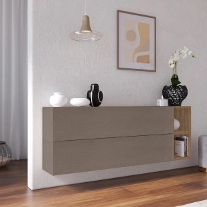 Vista ambientata Madia sospesa reversibile in legno con 2 ante e 2 vani 166x58h colore "bronzo - rovere mercure" modello Modula Totò Piccinni