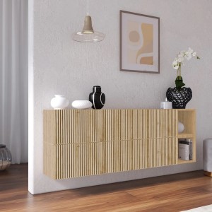 Vista ambientata Madia sospesa reversibile in legno con 2 ante e 2 vani 166x58h colore "cannettato rovere cadiz" modello Modula Totò Piccinni