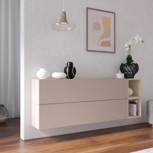 Vista ambientata Madia sospesa reversibile in legno con 2 ante e 2 vani 166x58h colore "cashmere - argilla" modello Modula Totò Piccinni