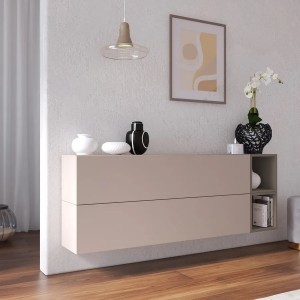 Vista ambientata Madia sospesa reversibile in legno con 2 ante e 2 vani 166x58h colore "cashmere - bronzo" modello Modula Totò Piccinni