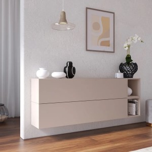 Vista ambientata Madia sospesa reversibile in legno con 2 ante e 2 vani 166x58h colore "cashmere" modello Modula Totò Piccinni