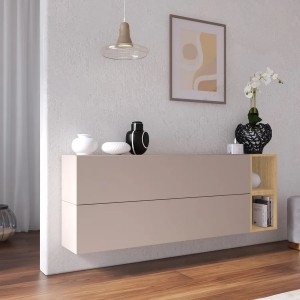 Vista ambientata Madia sospesa reversibile in legno con 2 ante e 2 vani 166x58h colore "cashmere - rovere cadiz" modello Modula Totò Piccinni