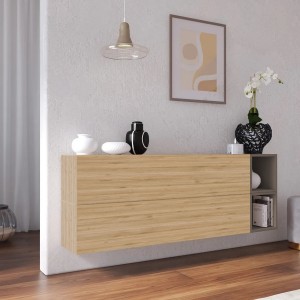 Vista ambientata Madia sospesa reversibile in legno con 2 ante e 2 vani 166x58h colore "rovere cadiz - bronzo" modello Modula Totò Piccinni